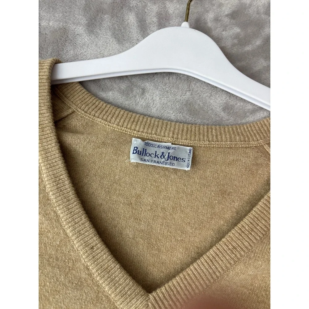 Bullock & Jones Tan 100% Cashmere V-Neck Sweater Vest Made in Scotland Mens S
